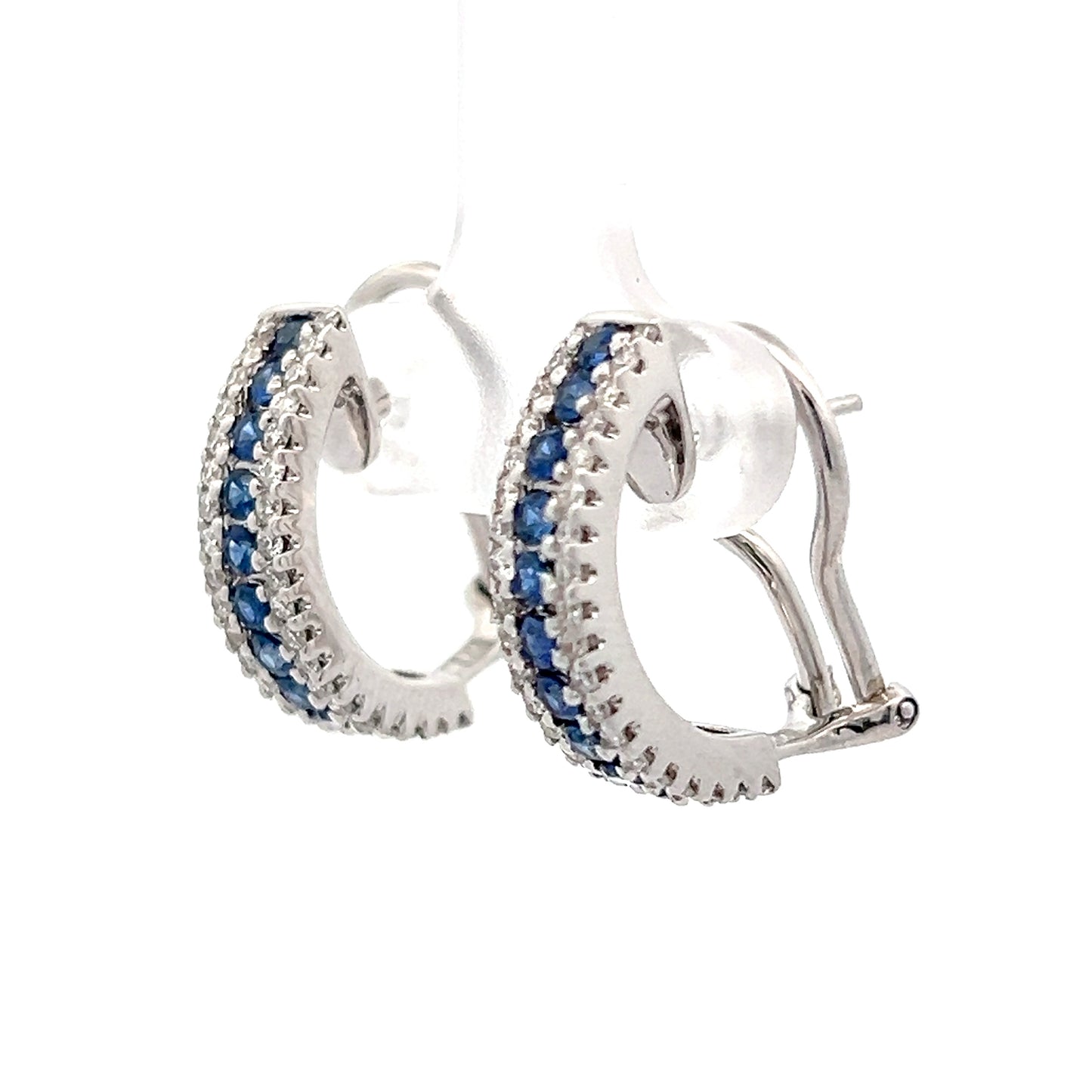 Sapphire & Diamond J Hoop Earrings in 18k White Gold