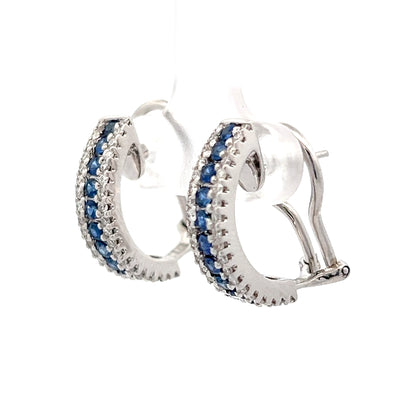 Sapphire & Diamond J Hoop Earrings in 18k White Gold