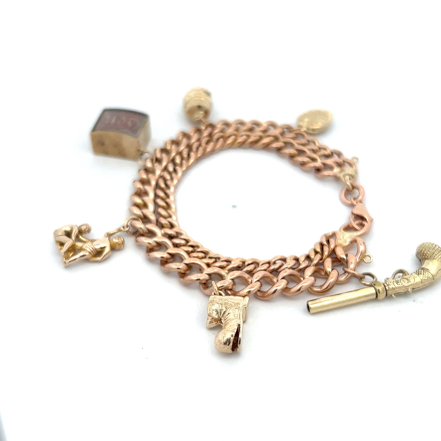 Antique Victorian Curb Link Charm Bracelet  in 9k