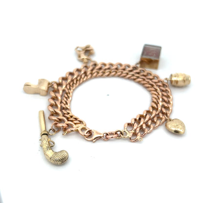 Antique Victorian Curb Link Charm Bracelet  in 9k