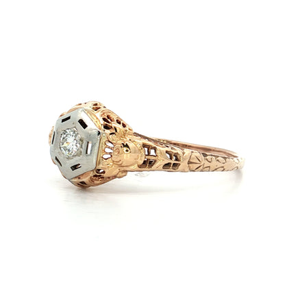 .14 Vintage Retro Diamond Filigree Engagement Ring 14k