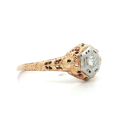 .14 Vintage Retro Diamond Filigree Engagement Ring 14k