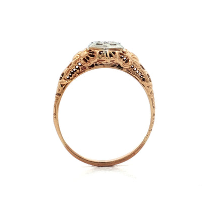 .14 Vintage Retro Diamond Filigree Engagement Ring 14k