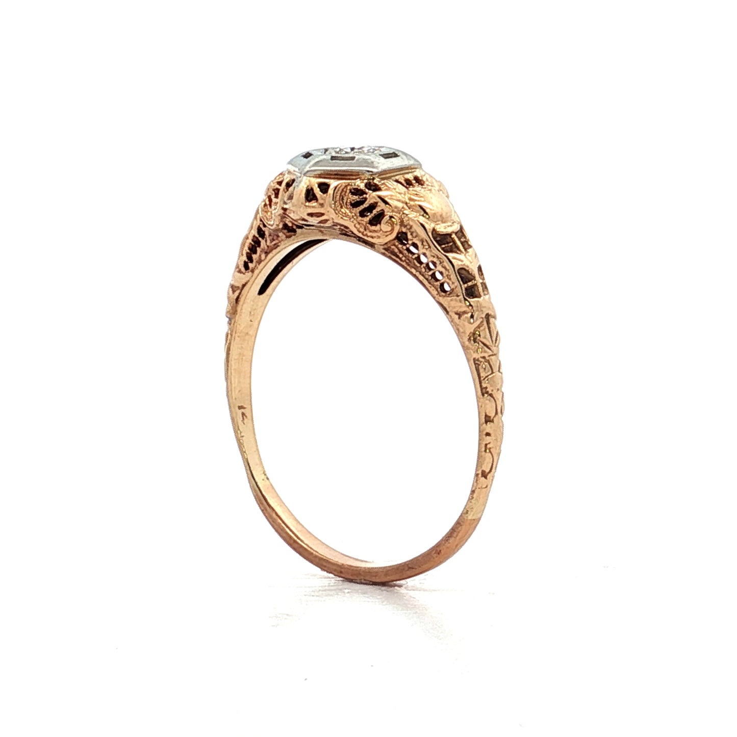 .14 Vintage Retro Diamond Filigree Engagement Ring 14k