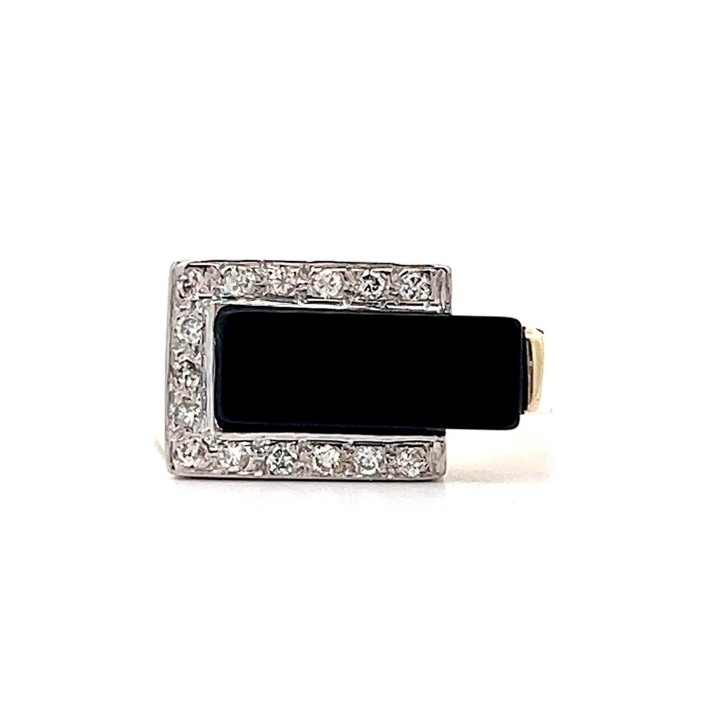 Modern Black Onyx and Diamond ring in 14k Yellow Gold