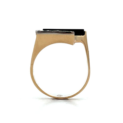Modern Black Onyx and Diamond ring in 14k Yellow Gold