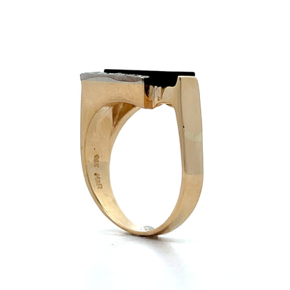 Modern Black Onyx and Diamond ring in 14k Yellow Gold