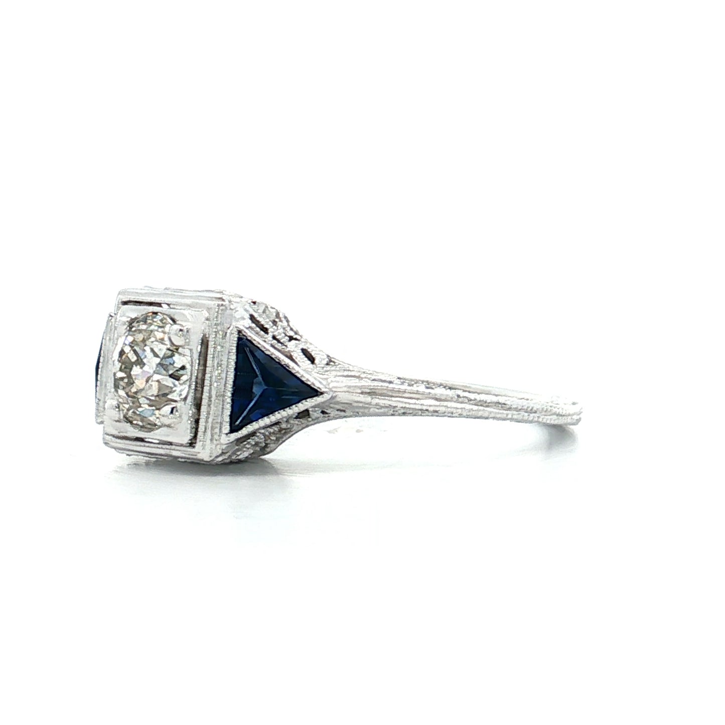 .55 Antique Diamond & Sapphire Engagement Ring 18k