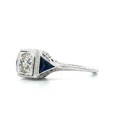 .55 Antique Diamond & Sapphire Engagement Ring 18k