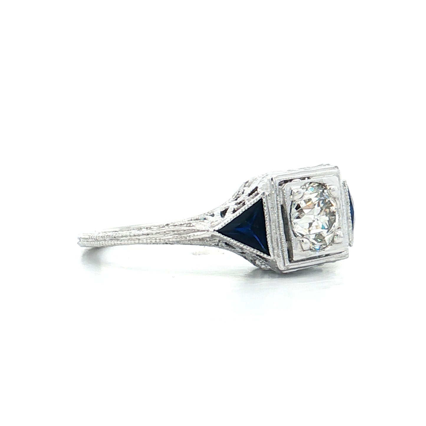 .55 Antique Diamond & Sapphire Engagement Ring 18k