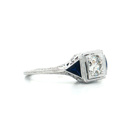 .55 Antique Diamond & Sapphire Engagement Ring 18k
