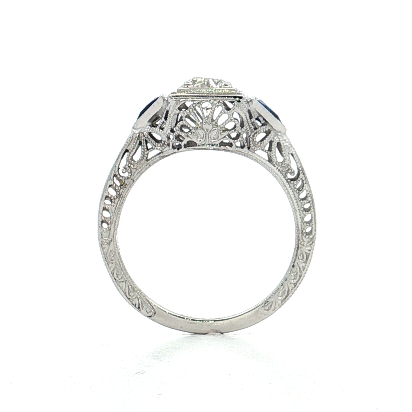 .55 Antique Diamond & Sapphire Engagement Ring 18k