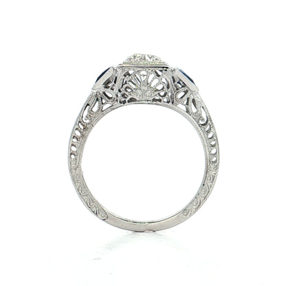 .55 Antique Diamond & Sapphire Engagement Ring 18k