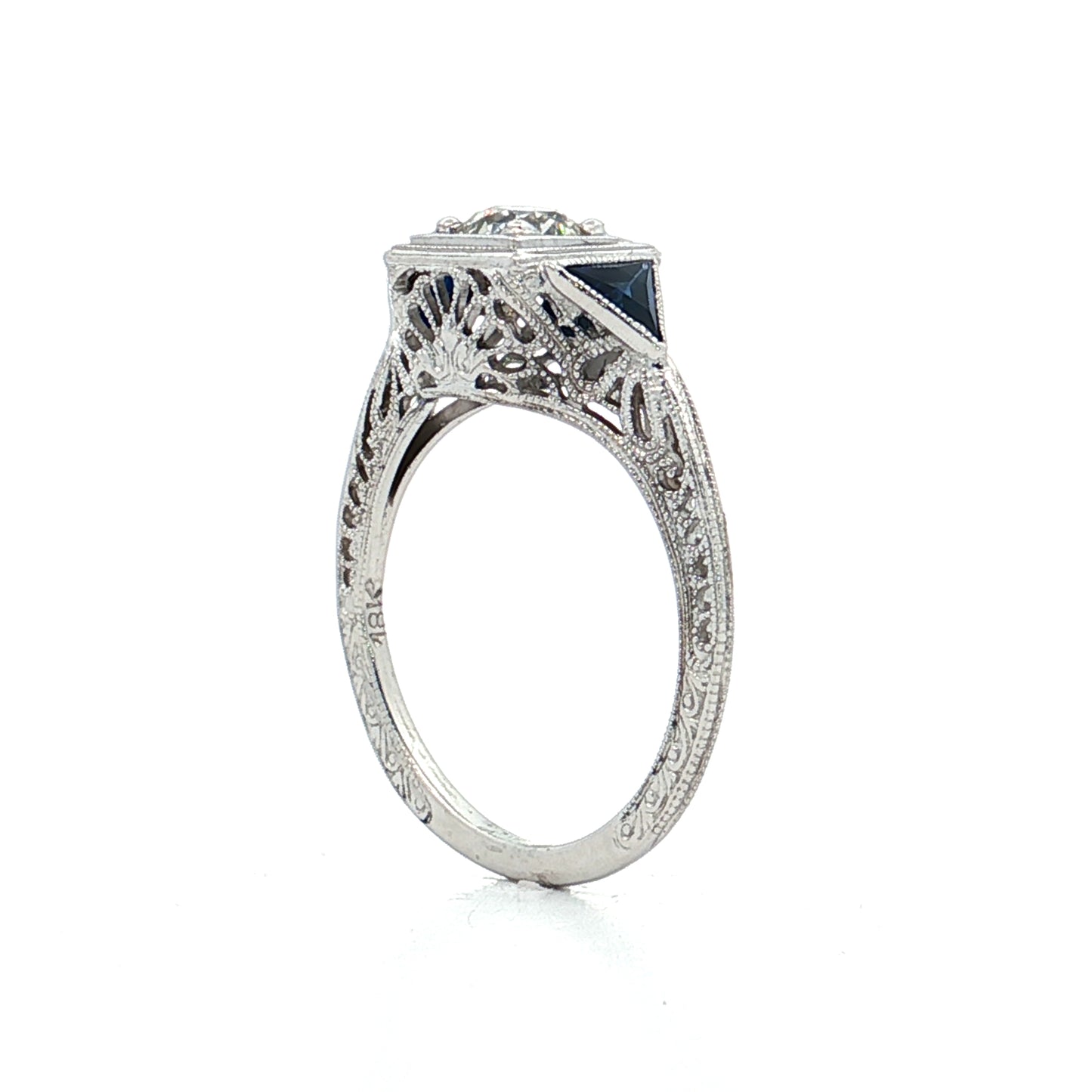 .55 Antique Diamond & Sapphire Engagement Ring 18k