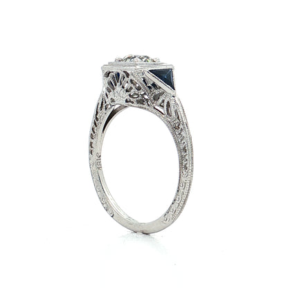 .55 Antique Diamond & Sapphire Engagement Ring 18k