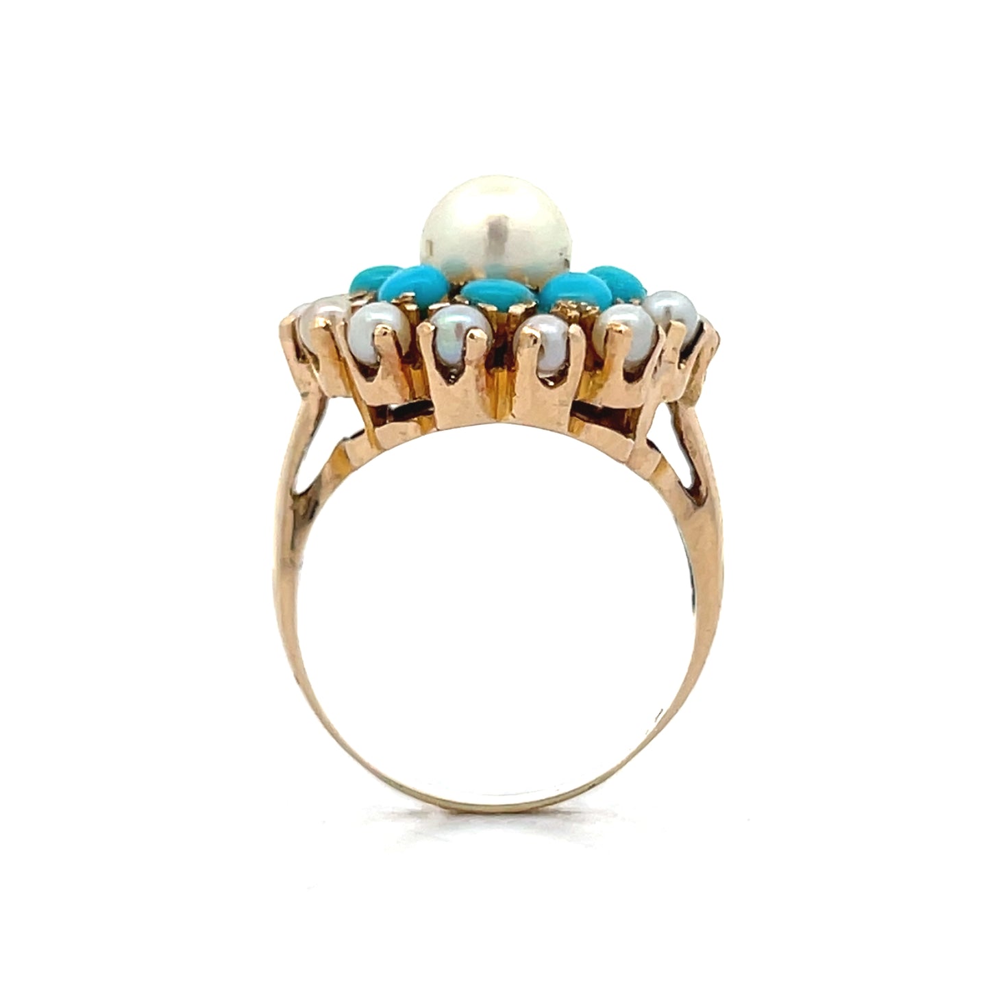 Victorian Antique Turquoise & Pearl Cocktail Ring in 14k