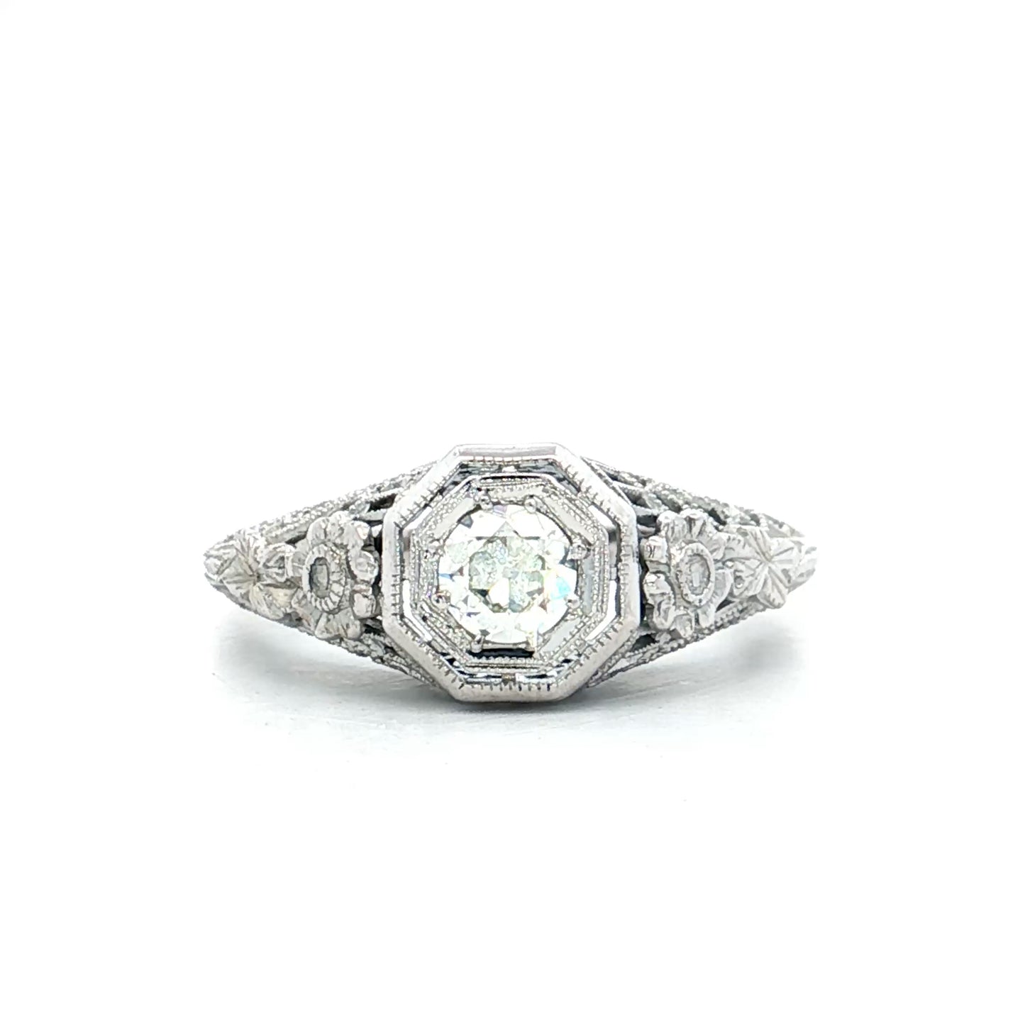 .25 Vintage Deco Diamond Filigree Engagement Ring 18k