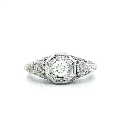 .25 Vintage Deco Diamond Filigree Engagement Ring 18k