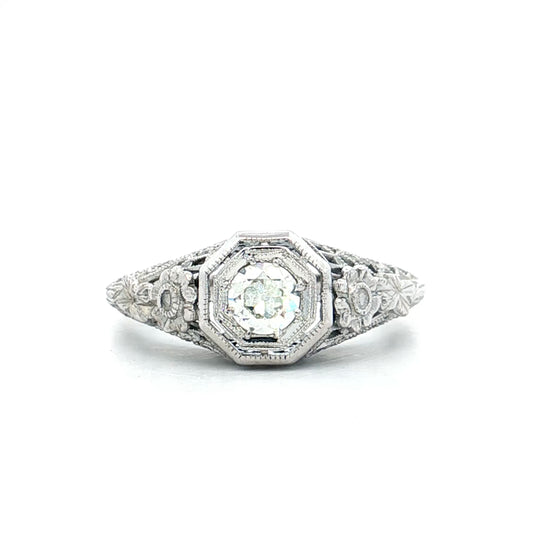 .25 Vintage Deco Diamond Filigree Engagement Ring 18k