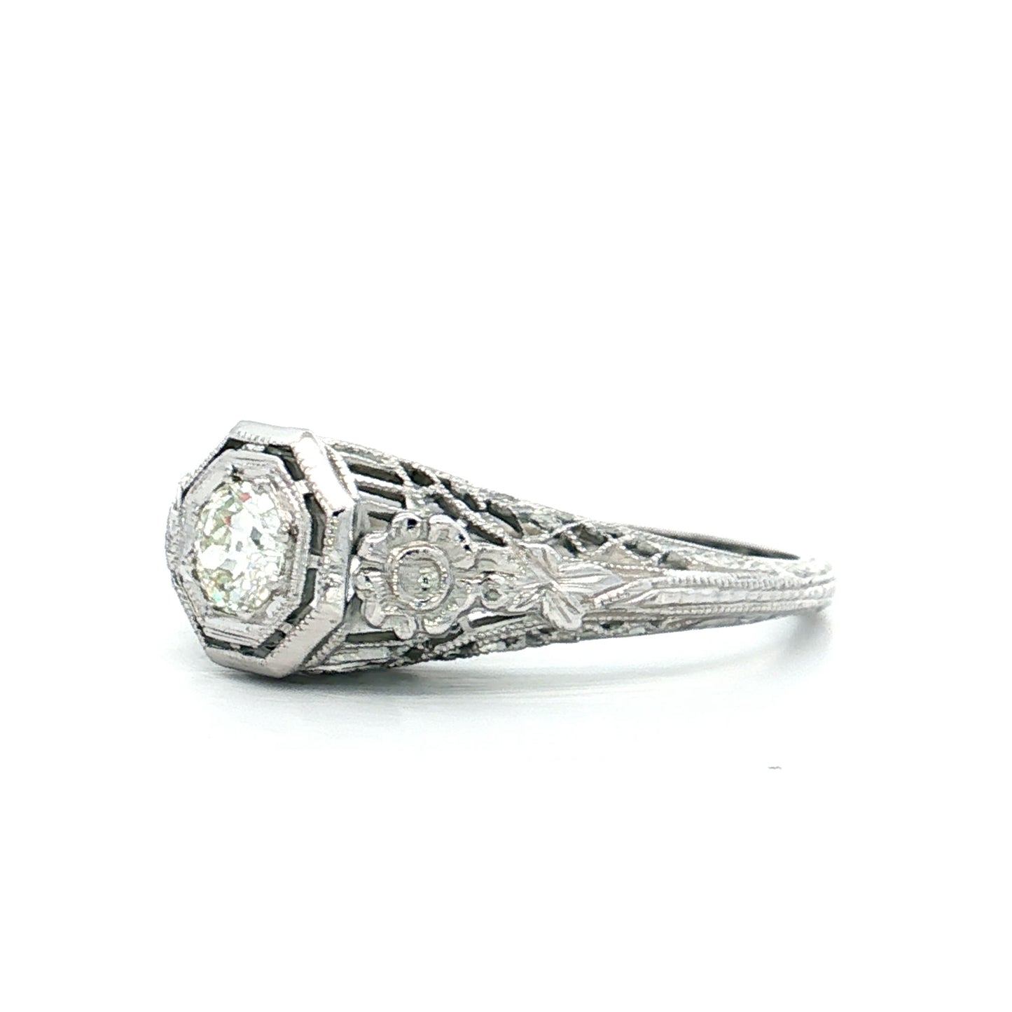 .25 Vintage Deco Diamond Filigree Engagement Ring 18k