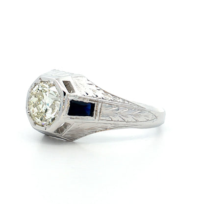 1.49 Antique Deco Mens Diamond Ring in 18k White Gold