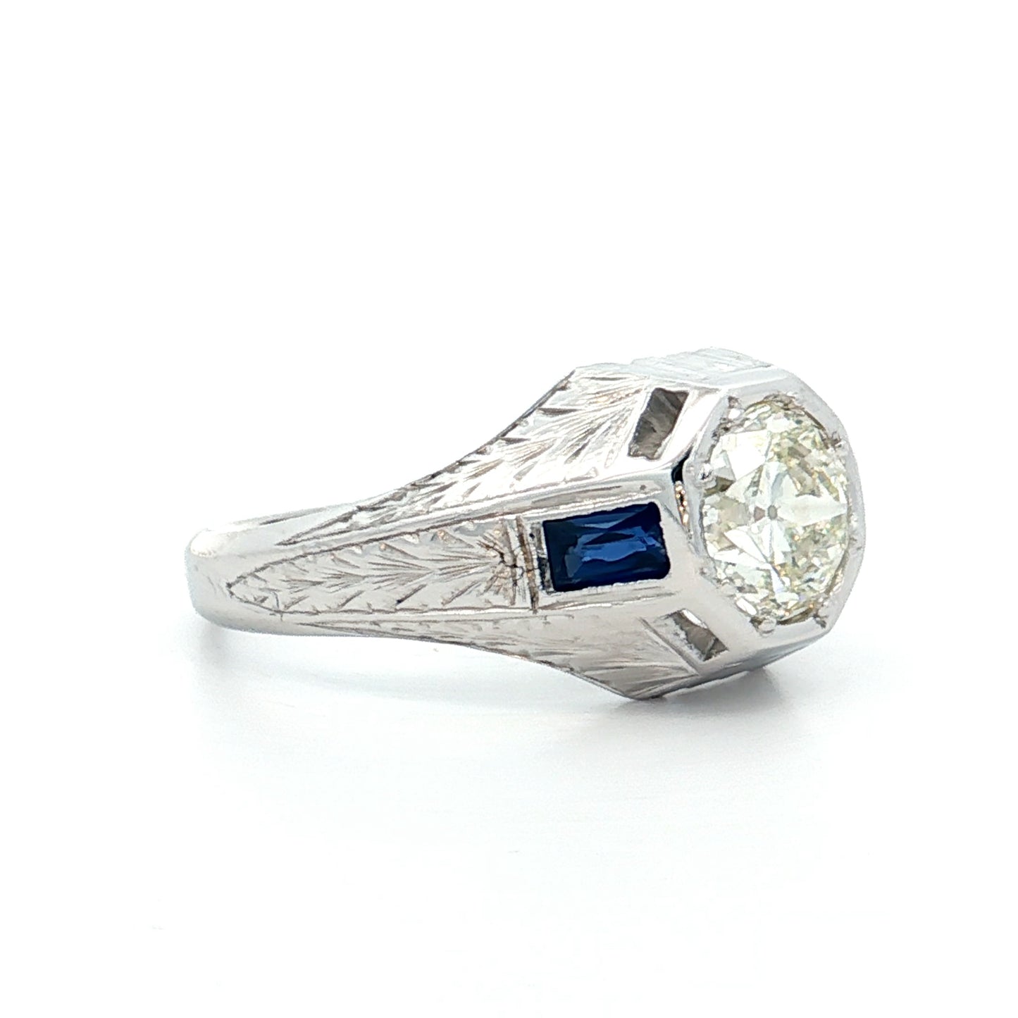 1.49 Antique Deco Mens Diamond Ring in 18k White Gold