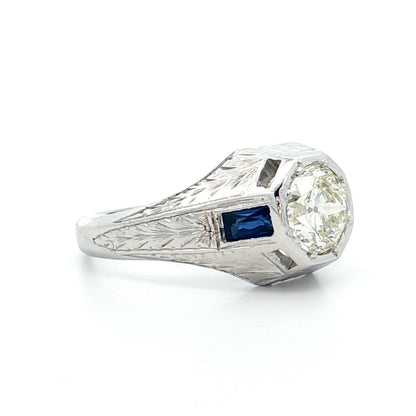1.49 Antique Deco Mens Diamond Ring in 18k White Gold