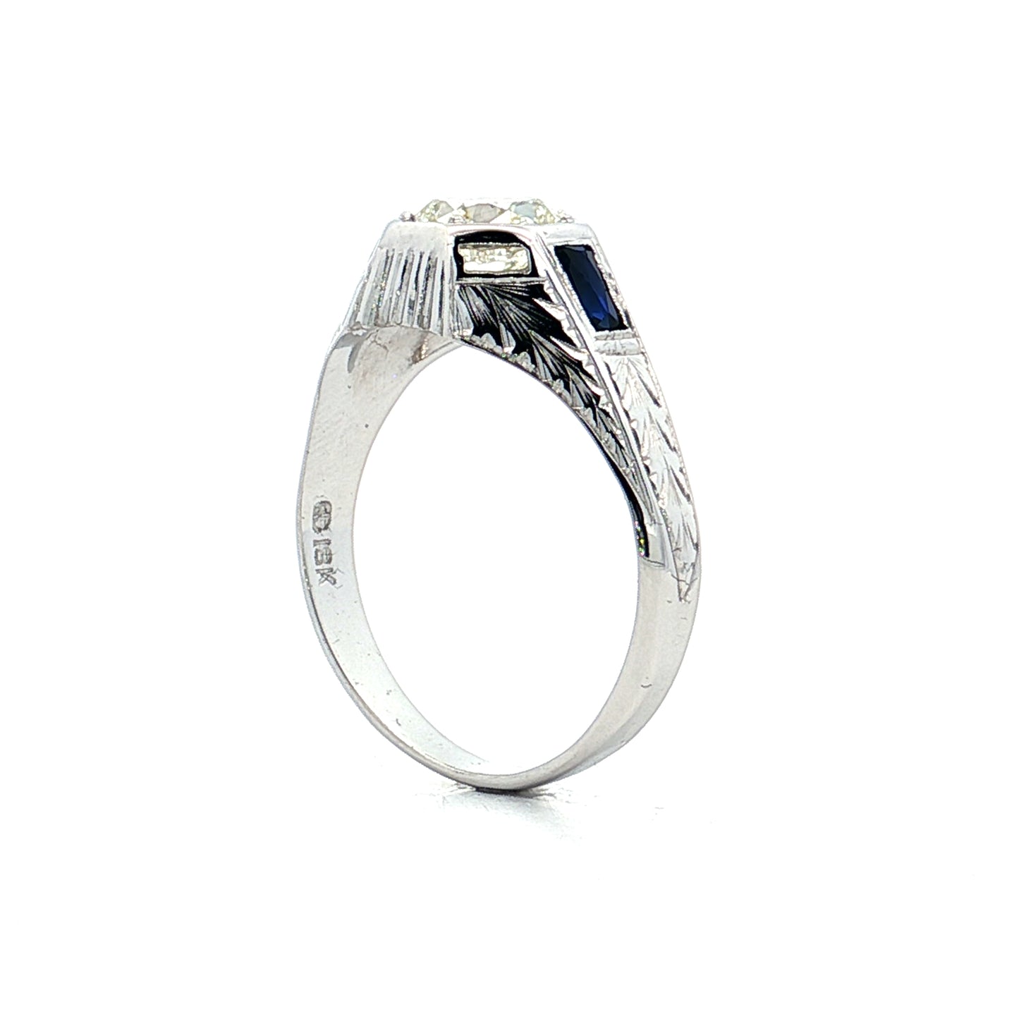 1.49 Antique Deco Mens Diamond Ring in 18k White Gold