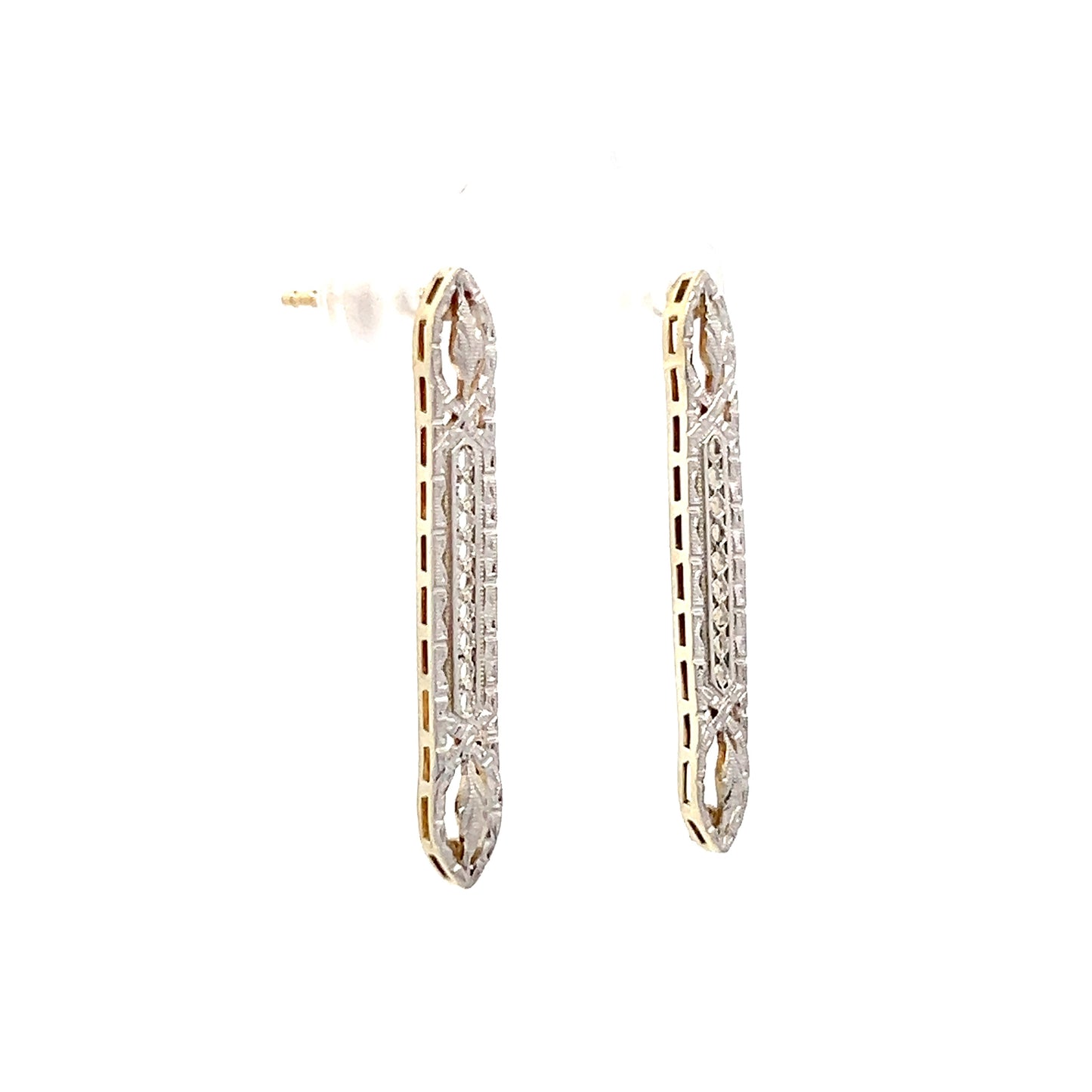 Antique Art Deco Filigree Earrings in 14k