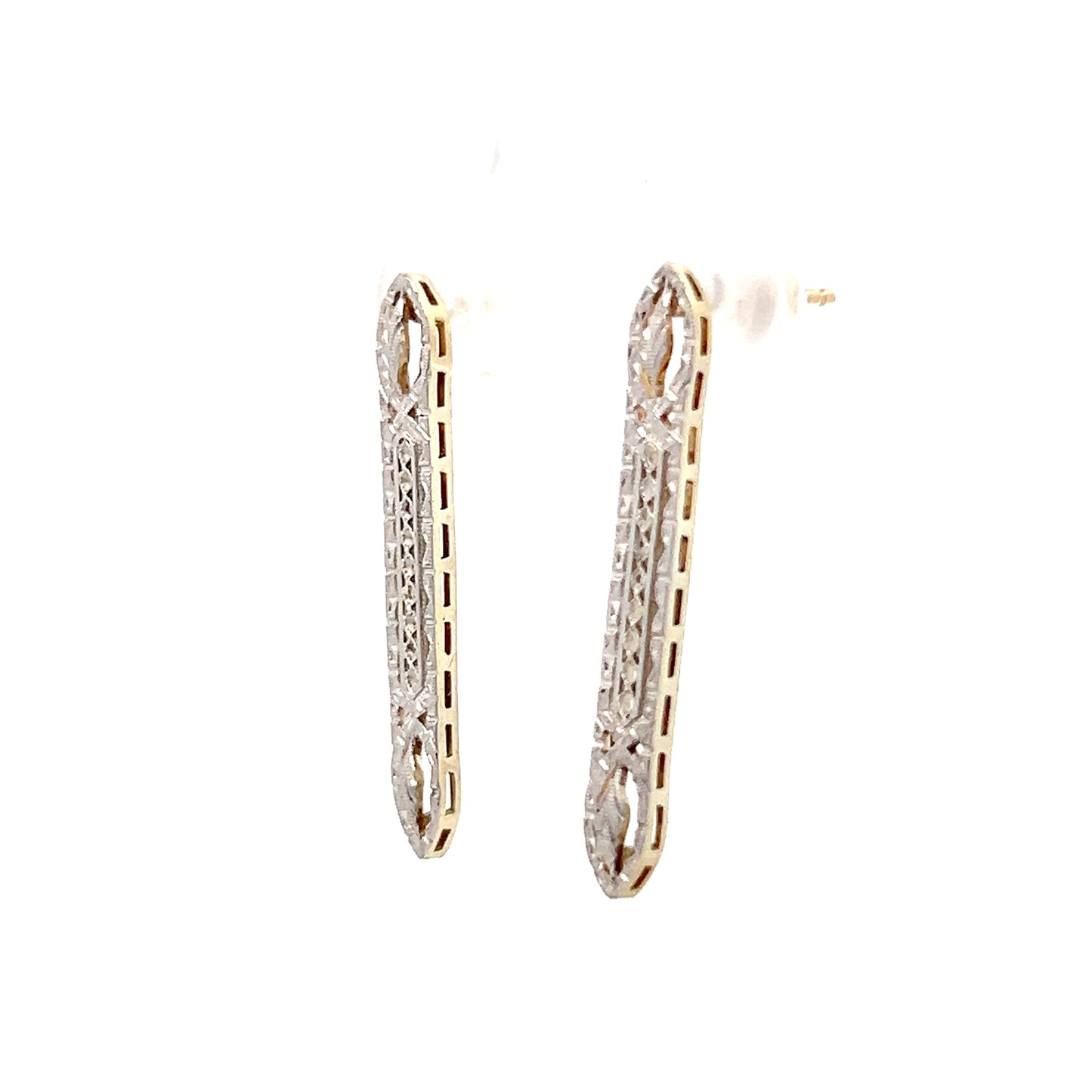Antique Art Deco Filigree Earrings in 14k