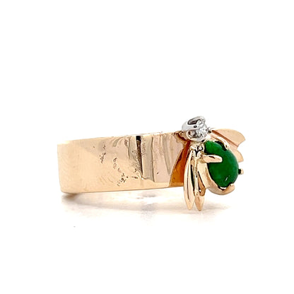 Jadeite & Diamond Bee Cocktail Ring 14k Yellow Gold