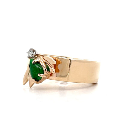 Jadeite & Diamond Bee Cocktail Ring 14k Yellow Gold