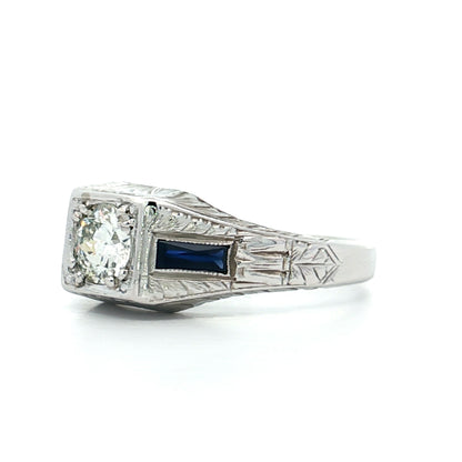 .65 Antique Diamond & Sapphire Engagement Ring in 20k