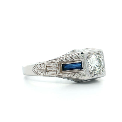 .65 Antique Diamond & Sapphire Engagement Ring in 20k