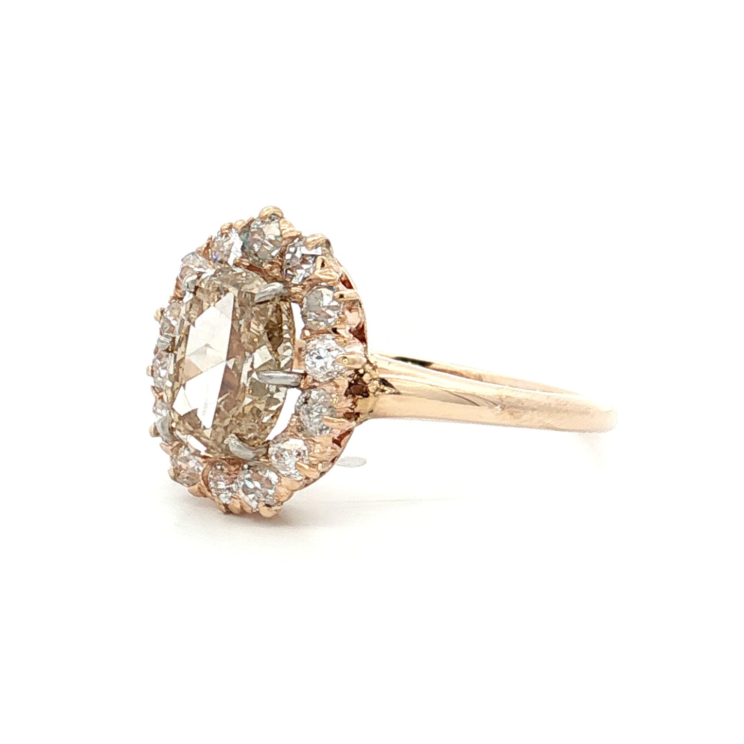 1.54 Victorian Rose Cut Diamond Halo Engagement Ring