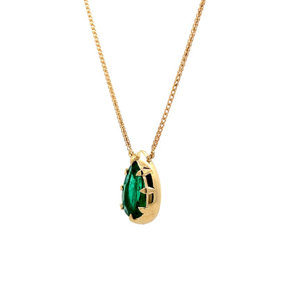 3.22 Pear Cut Emerald Pendant Necklace in 18k