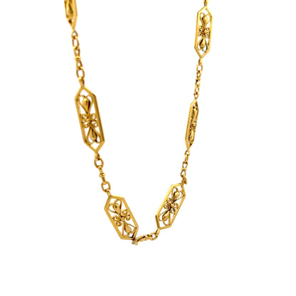 Antique Victorian 60" Filigree Link Chain Necklace in 18k