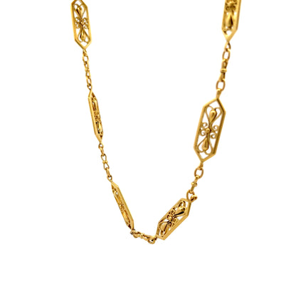 Antique Victorian 60" Filigree Link Chain Necklace in 18k