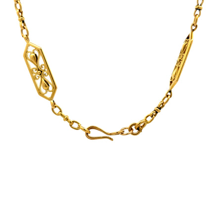 Antique Victorian 60" Filigree Link Chain Necklace in 18k