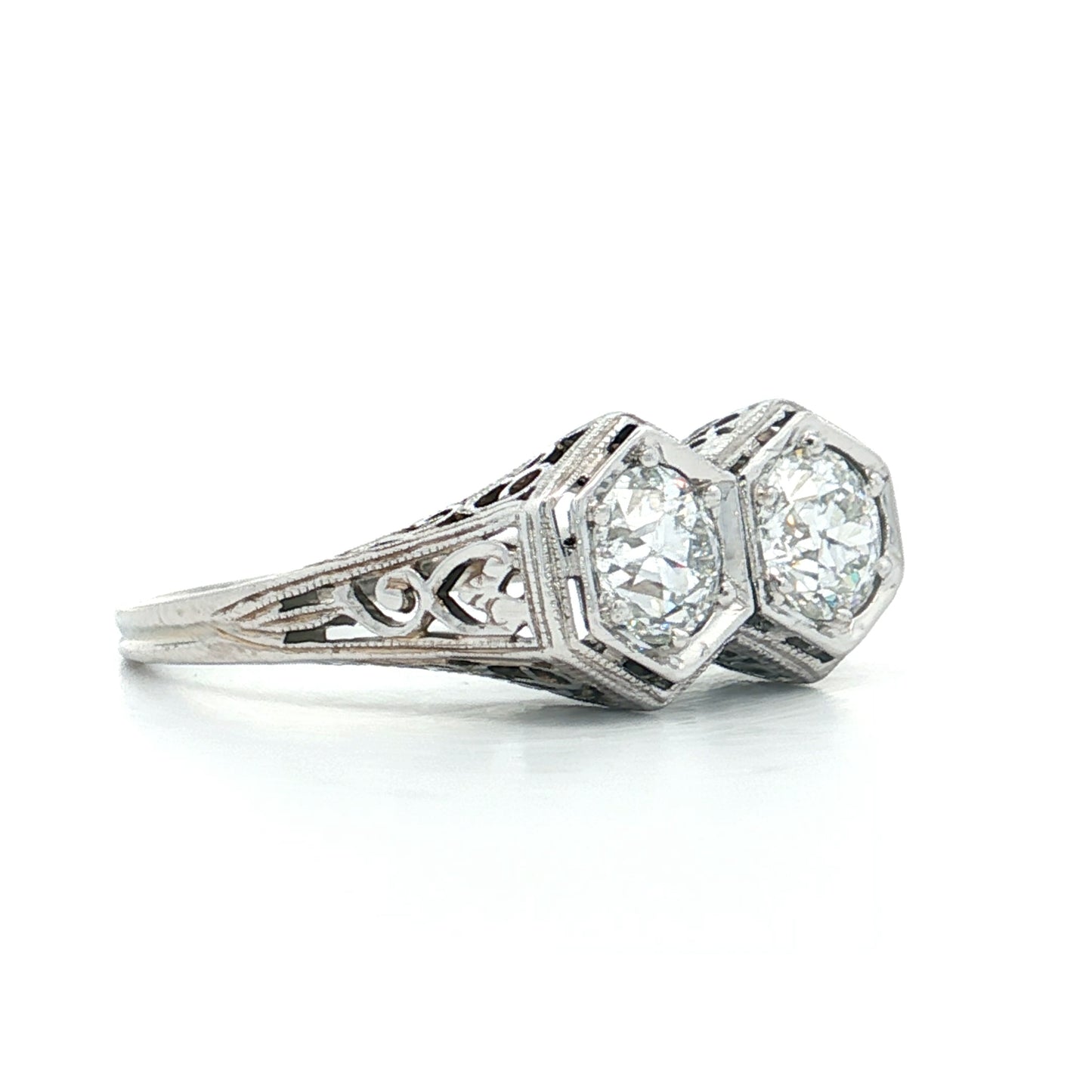 1.10 Antique Toi Et Moi Engagement Ring 18k White Gold