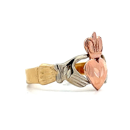 Tri-Tone Irish Claddagh Ring in 14k Gold