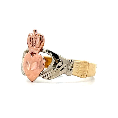 Tri-Tone Irish Claddagh Ring in 14k Gold