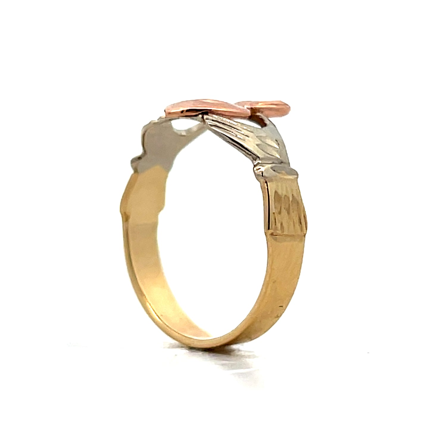 Tri-Tone Irish Claddagh Ring in 14k Gold