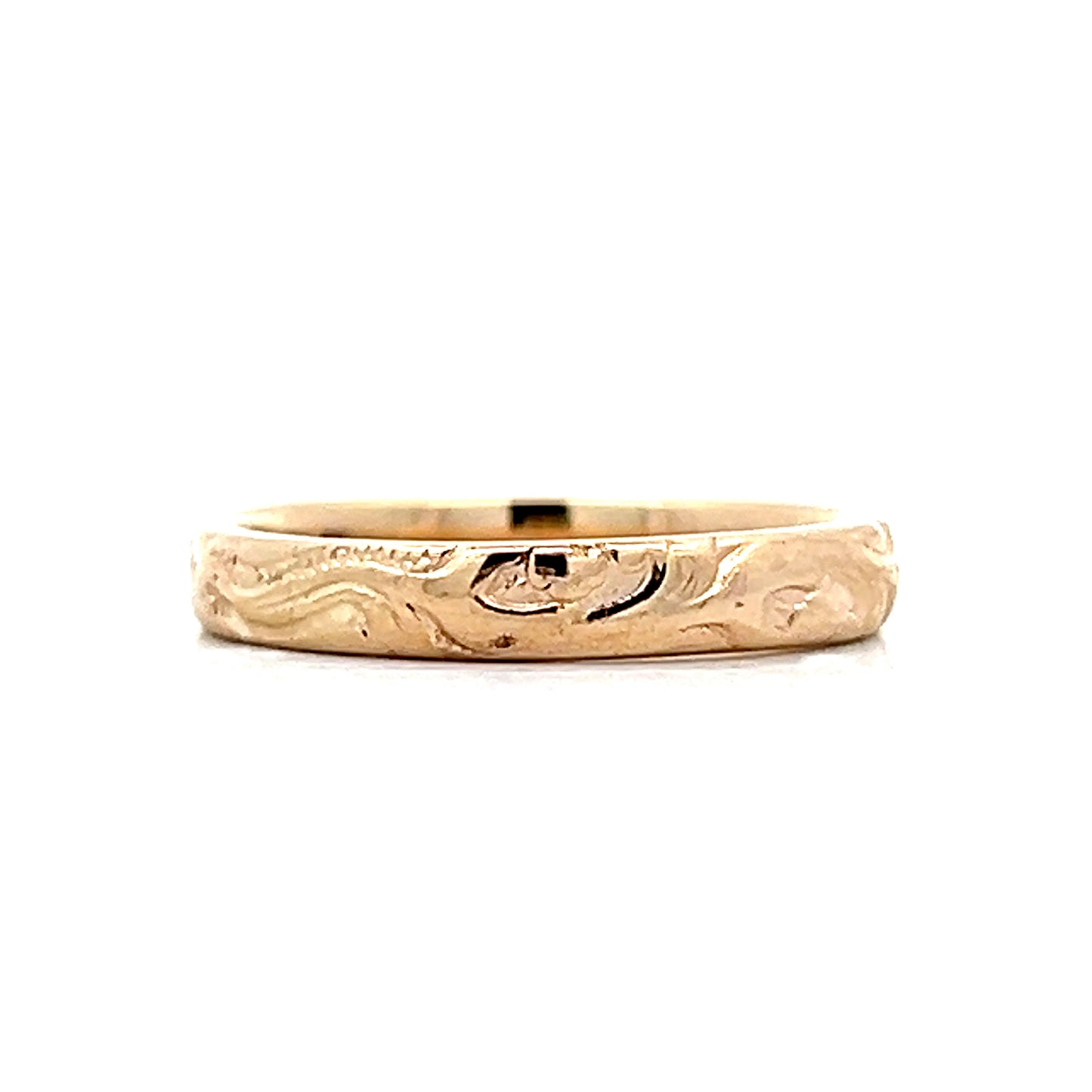 Vintage Retro 3mm Engraved Wedding Band in 14k