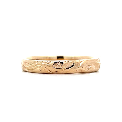Vintage Retro 3mm Engraved Wedding Band in 14k