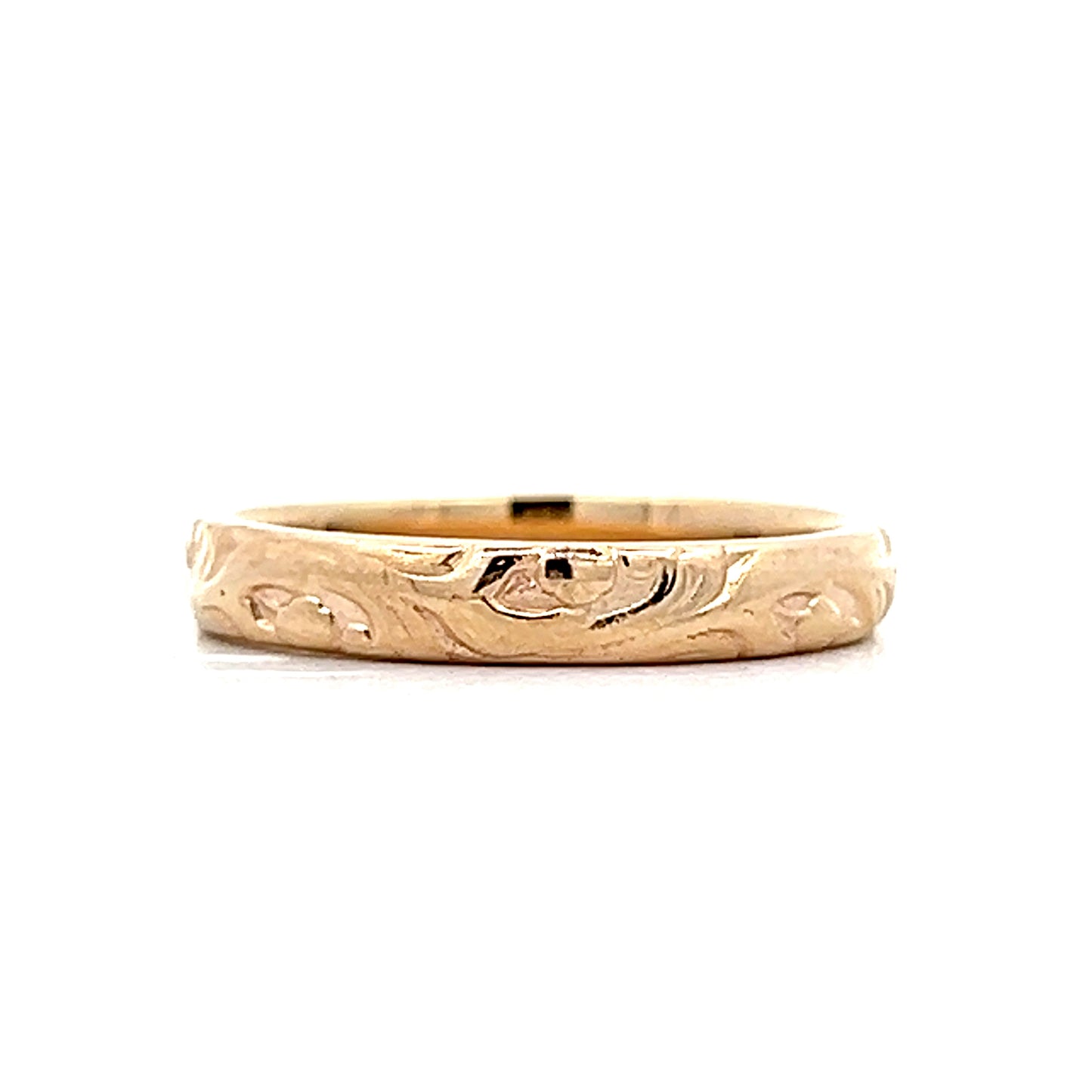 Vintage Retro 3mm Engraved Wedding Band in 14k