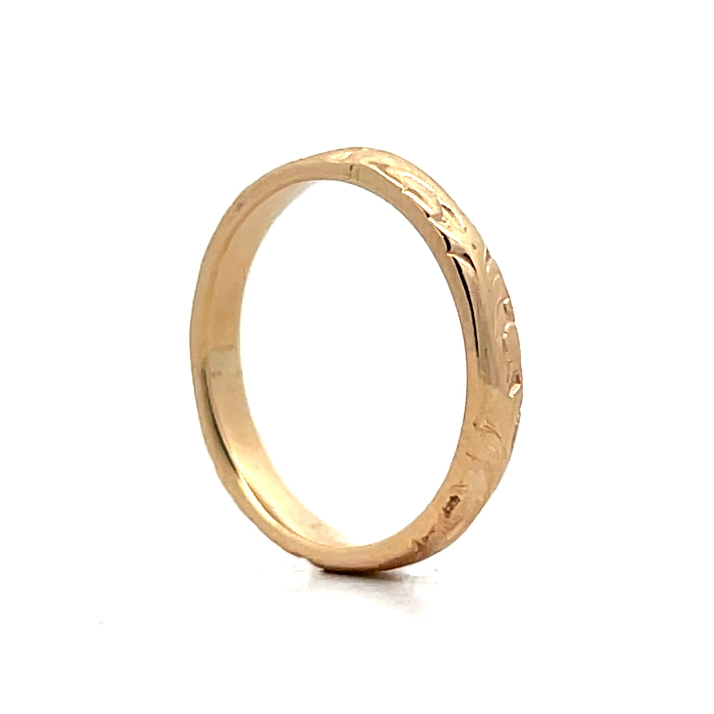 Vintage Retro 3mm Engraved Wedding Band in 14k