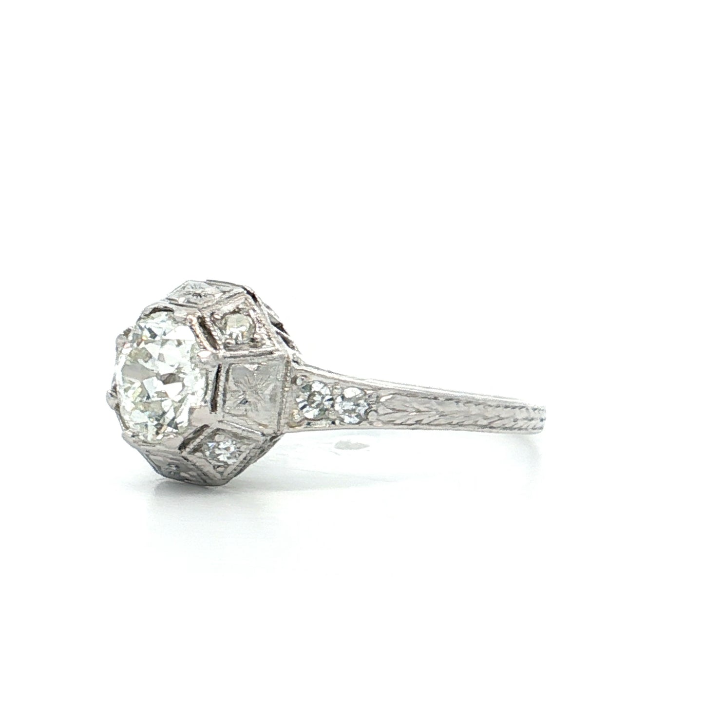 .75 Antique Deco Euro Diamond Engagement Ring 18k