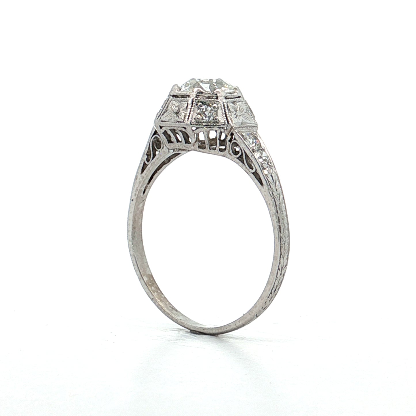 .75 Antique Deco Euro Diamond Engagement Ring 18k