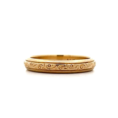 Vintage Retro Engraved Wedding Band in 14k